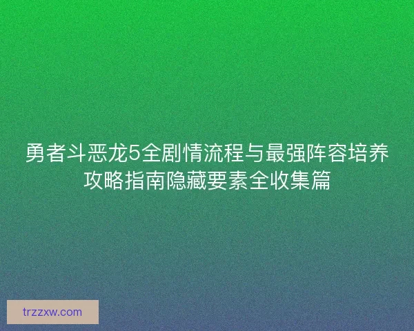 勇者斗恶龙5全剧情流程与最强阵容培养攻略指南隐藏要素全收集篇